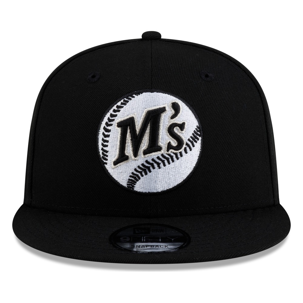 Seattle Mariners Black White M's Baseball Logo New Era 9FIFTY Snapback Hat