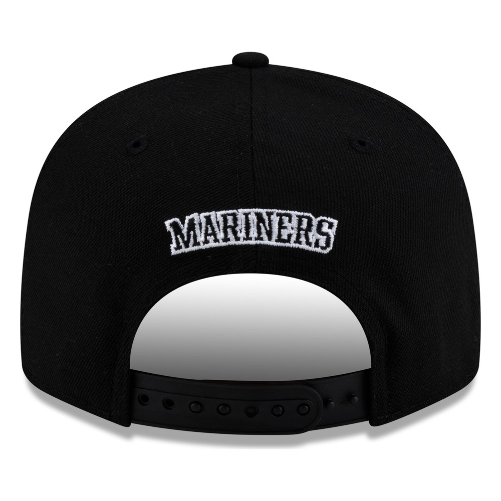 Seattle Mariners Black White Distressed SEATTLE Wordmark New Era 9FIFTY Snapback Hat