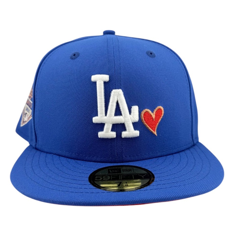 Los Angeles Dodgers Royal Blue LA with Red Heart 2025 World Series Champions Patch Red UV New Era 59FIFTY Fitted Hat