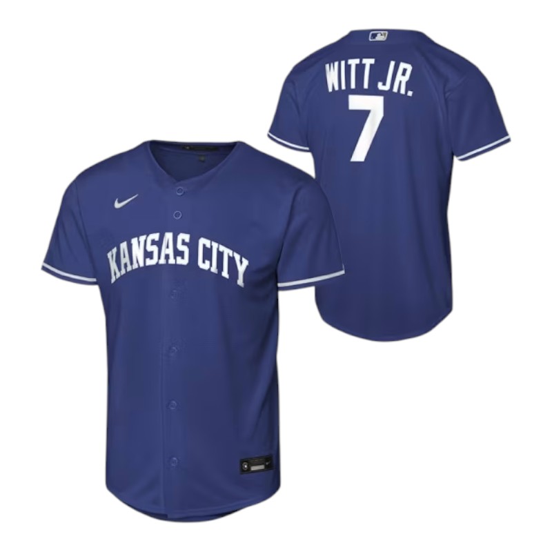 Youth Kansas City Royals Bobby Witt Jr. Rush Blue Alternate 2 Baseline Nike Jersey