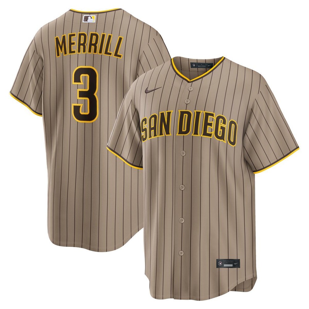 San Diego Padres Jackson Merrill Tan Alternate Nike Replica Jersey