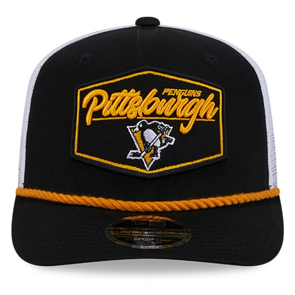 Pittsburgh Penguins Black and White City Script New Era 9SEVENTY Stretch-Snap Hat