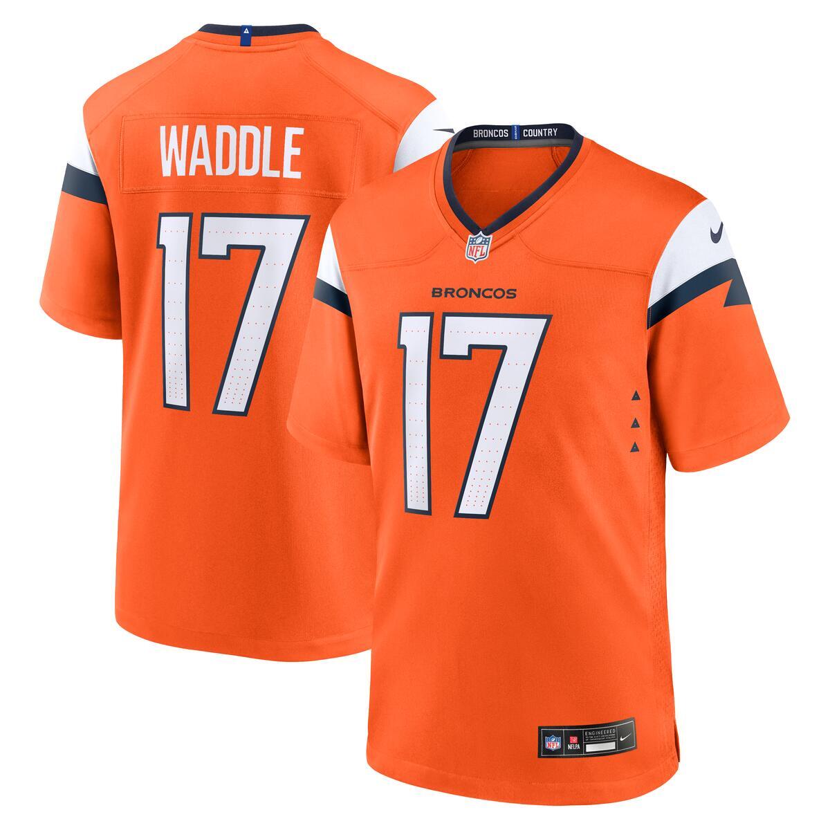 Denver Broncos Jaylen Waddle Orange Home Nike Game Jersey