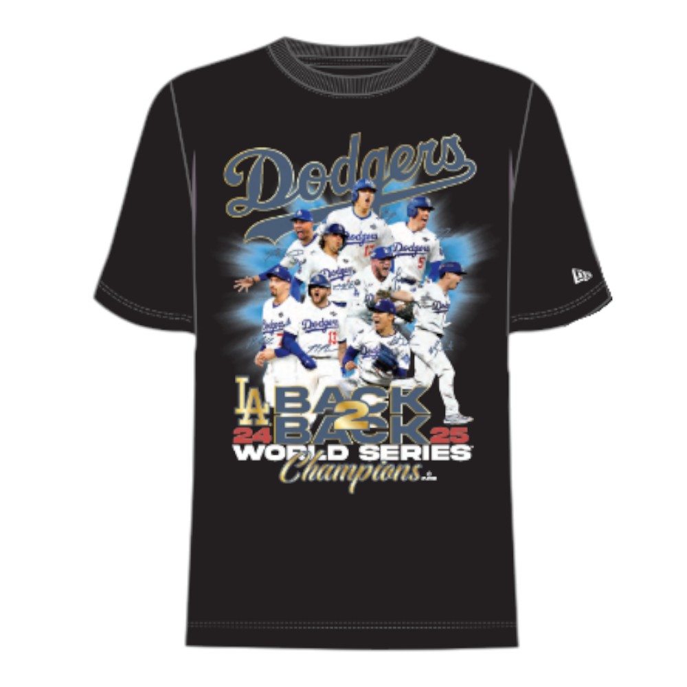 Los Angeles Dodgers Black Back-to-Back World Series Champions Custom New Era T-Shirt