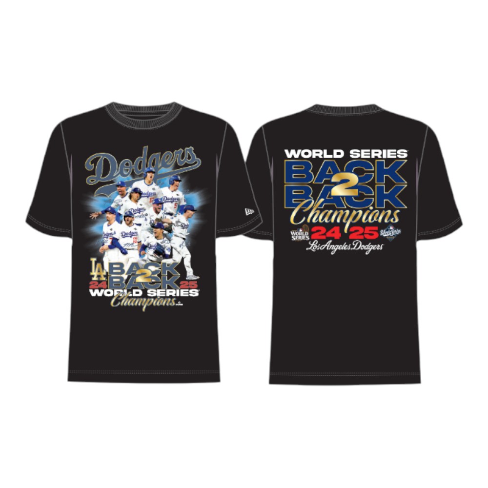 Los Angeles Dodgers Black Back-to-Back World Series Champions Custom New Era T-Shirt
