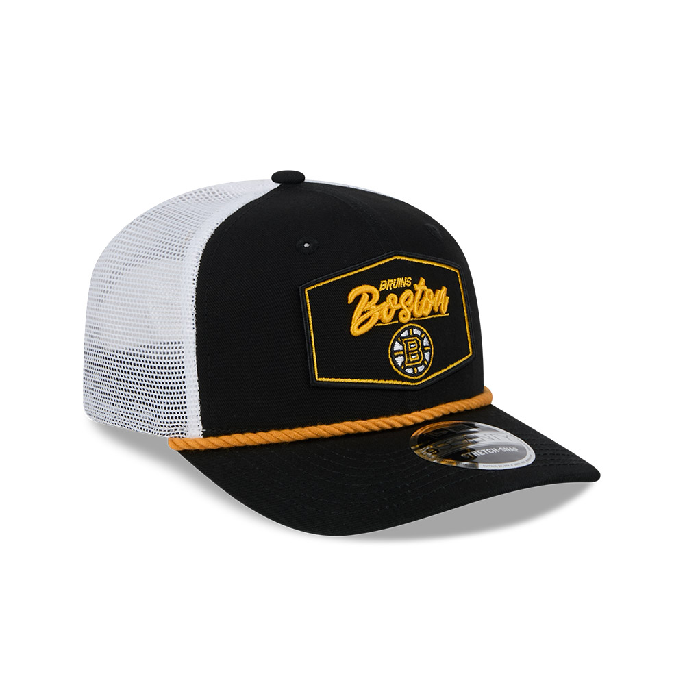 Boston Bruins Black and White Mesh Trucker New Era 9SEVENTY Stretch-Snap Hat