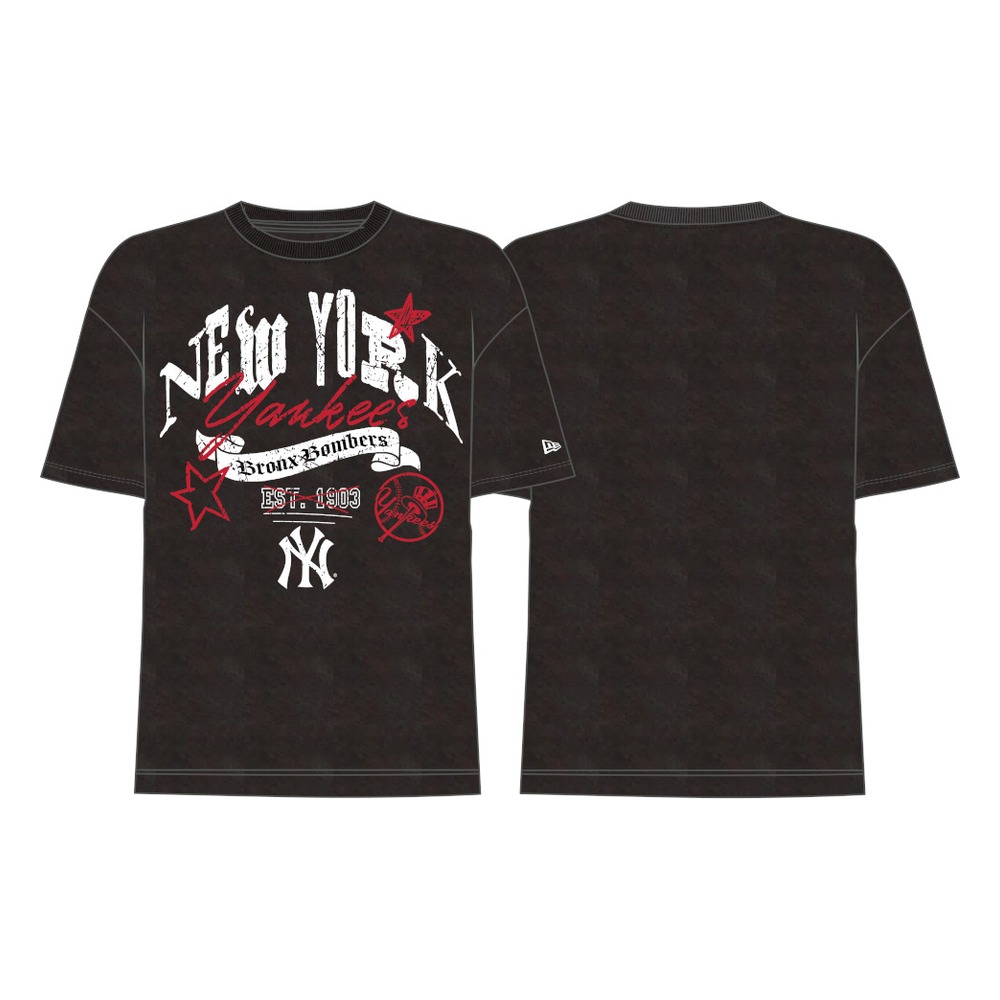 New York Yankees Black Bronx Bombers Allover Print Era T-Shirt