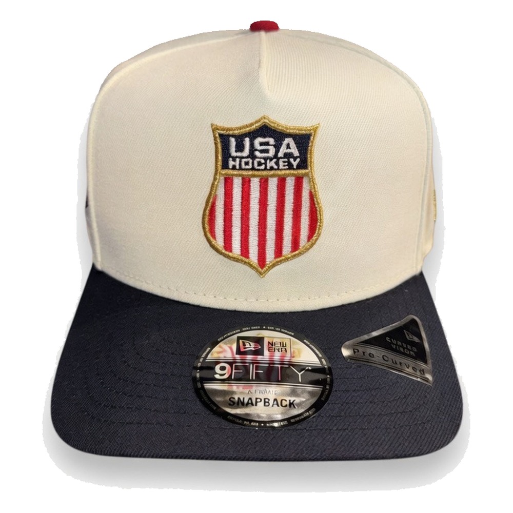 USA Men's Hockey Chrome and Navy 250th Anniversary Patch New Era 9FIFTY A-Frame Snapback Hat