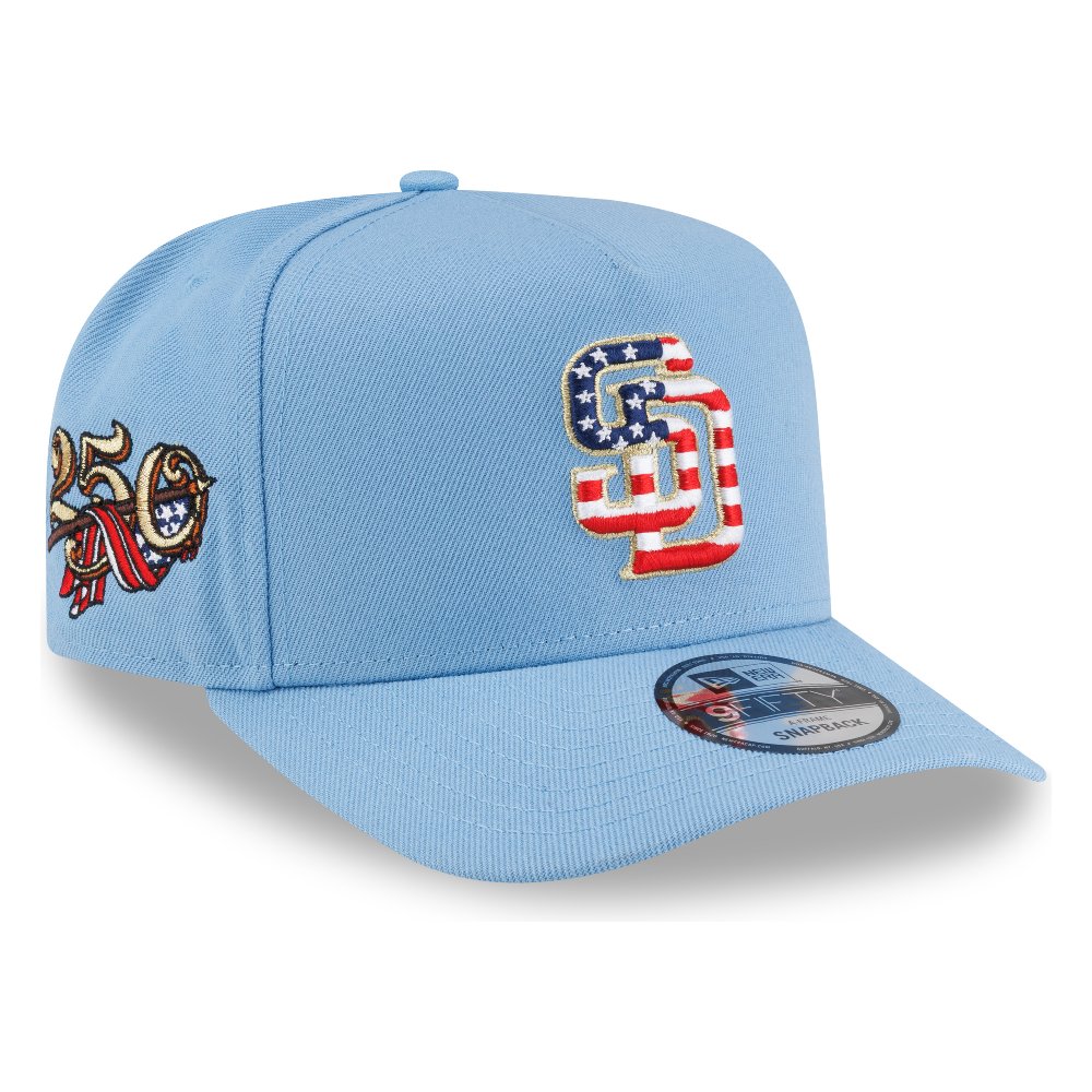 San Diego Padres Sky Blue USA Logo 250th Anniversary Patch New Era 9FIFTY A-Frame Snapback Hat