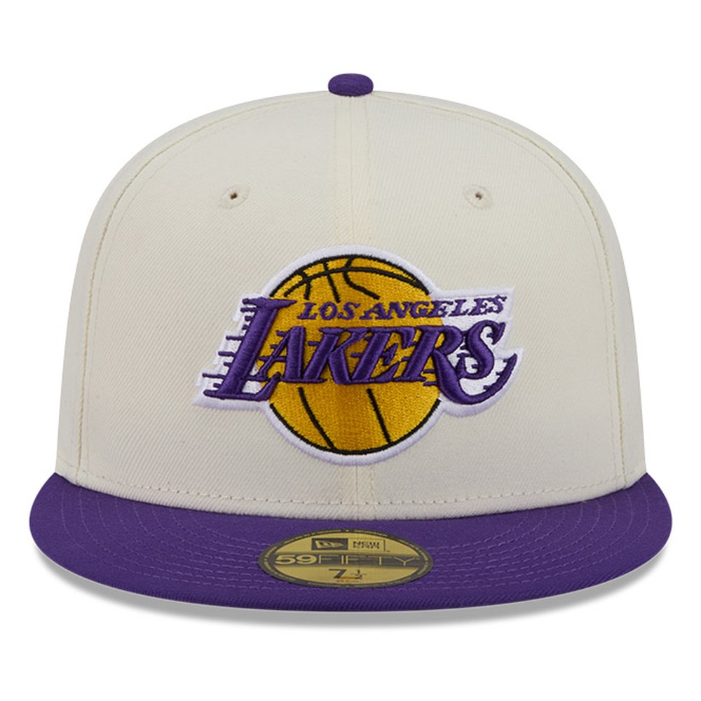 Los Angeles Lakers Chrome White Two Tone Basic New Era 59FIFTY Fitted Hat