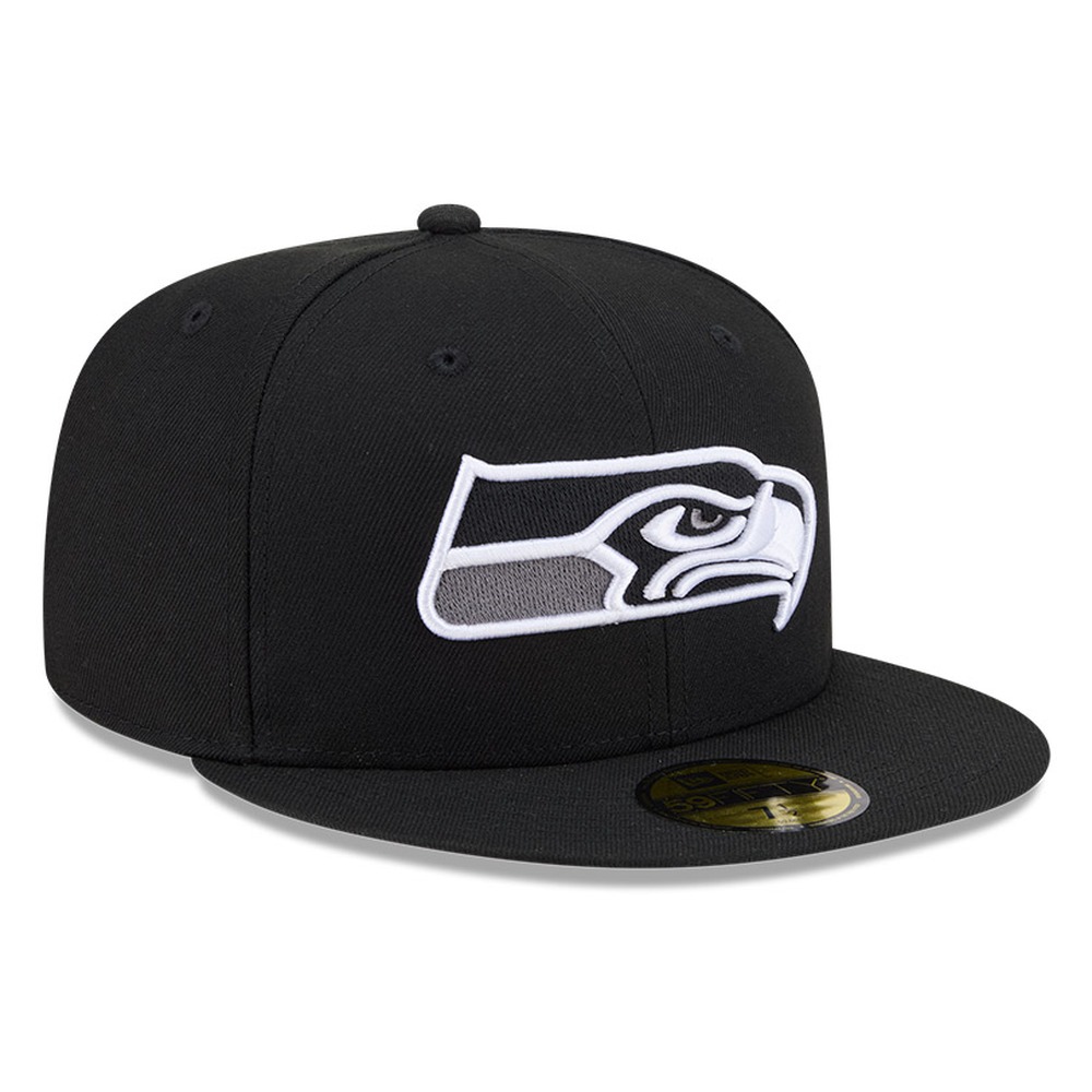 Seattle Seahawks Black White Outline Basic New Era 59FIFTY Fitted Hat