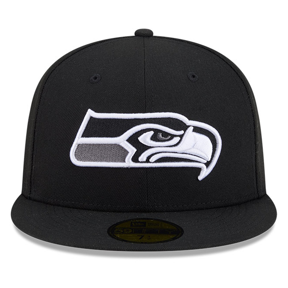 Seattle Seahawks Black White Outline Basic New Era 59FIFTY Fitted Hat