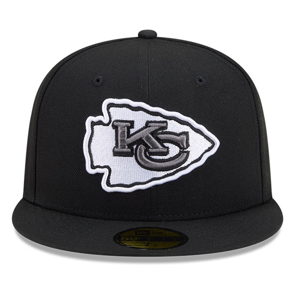 Kansas City Chiefs Black White Outline Basic New Era 59FIFTY Fitted Hat