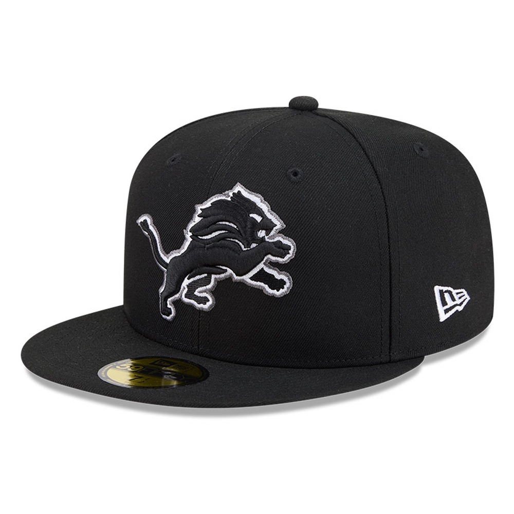Detroit Lions Black White Outline Basic New Era 59FIFTY Fitted Hat