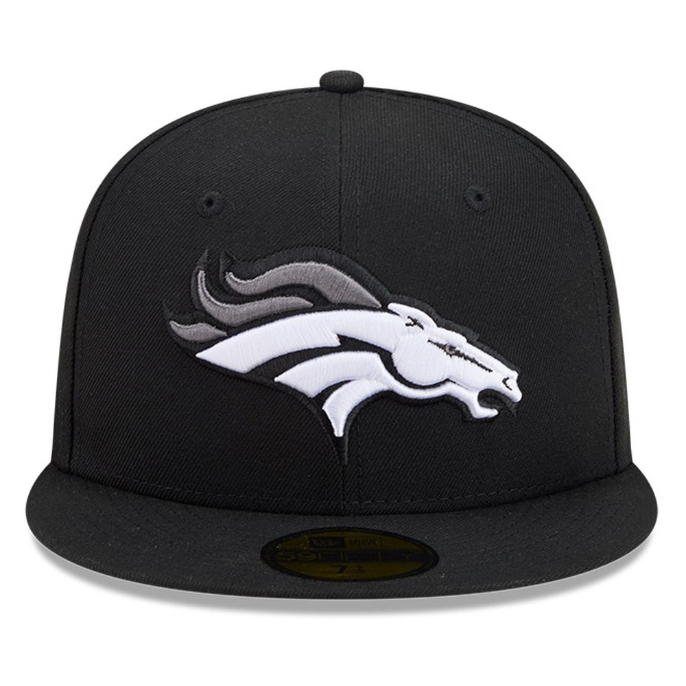 Denver Broncos Black White Outline Basic New Era 59FIFTY Fitted Hat