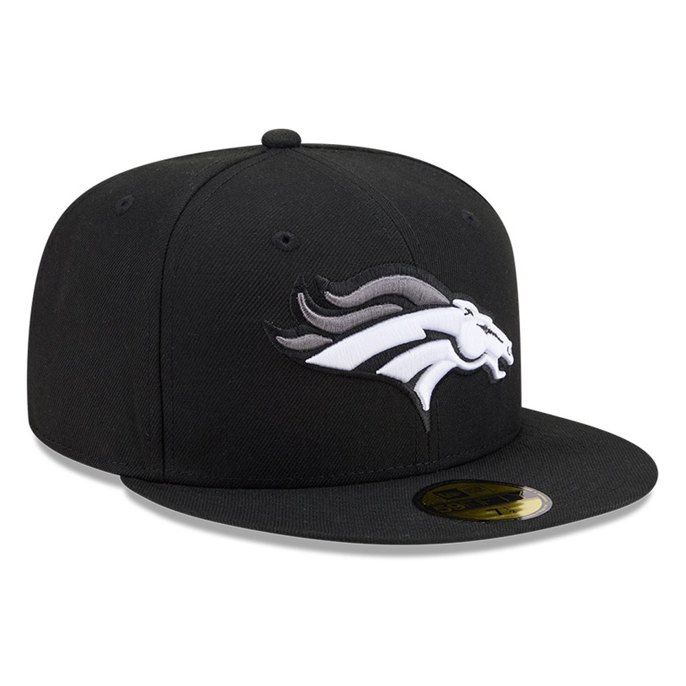 Denver Broncos Black White Outline Basic New Era 59FIFTY Fitted Hat