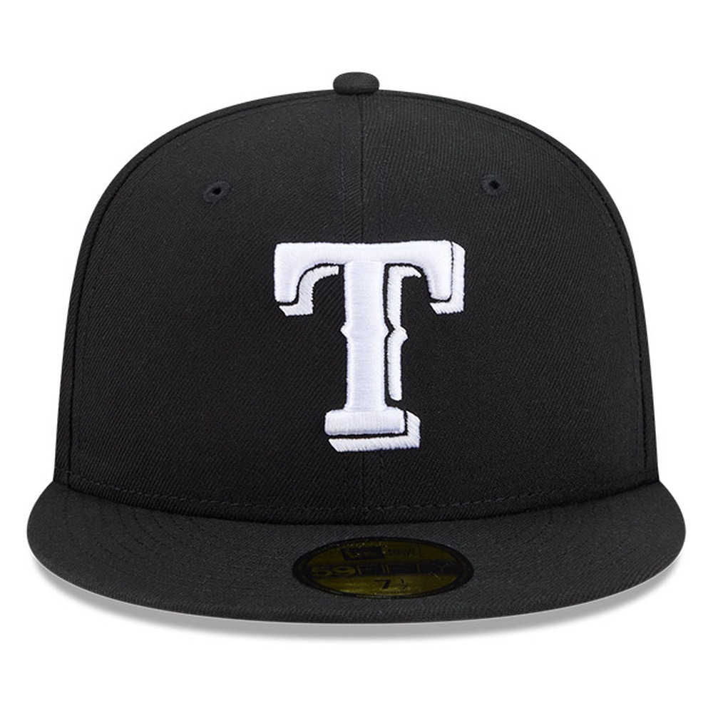 Texas Rangers Black White Outline Basic New Era 59FIFTY Fitted Hat