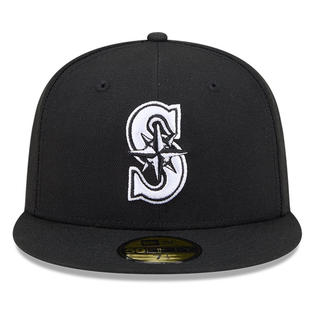 Seattle Mariners Black White Outline Basic New Era 59FIFTY Fitted Hat