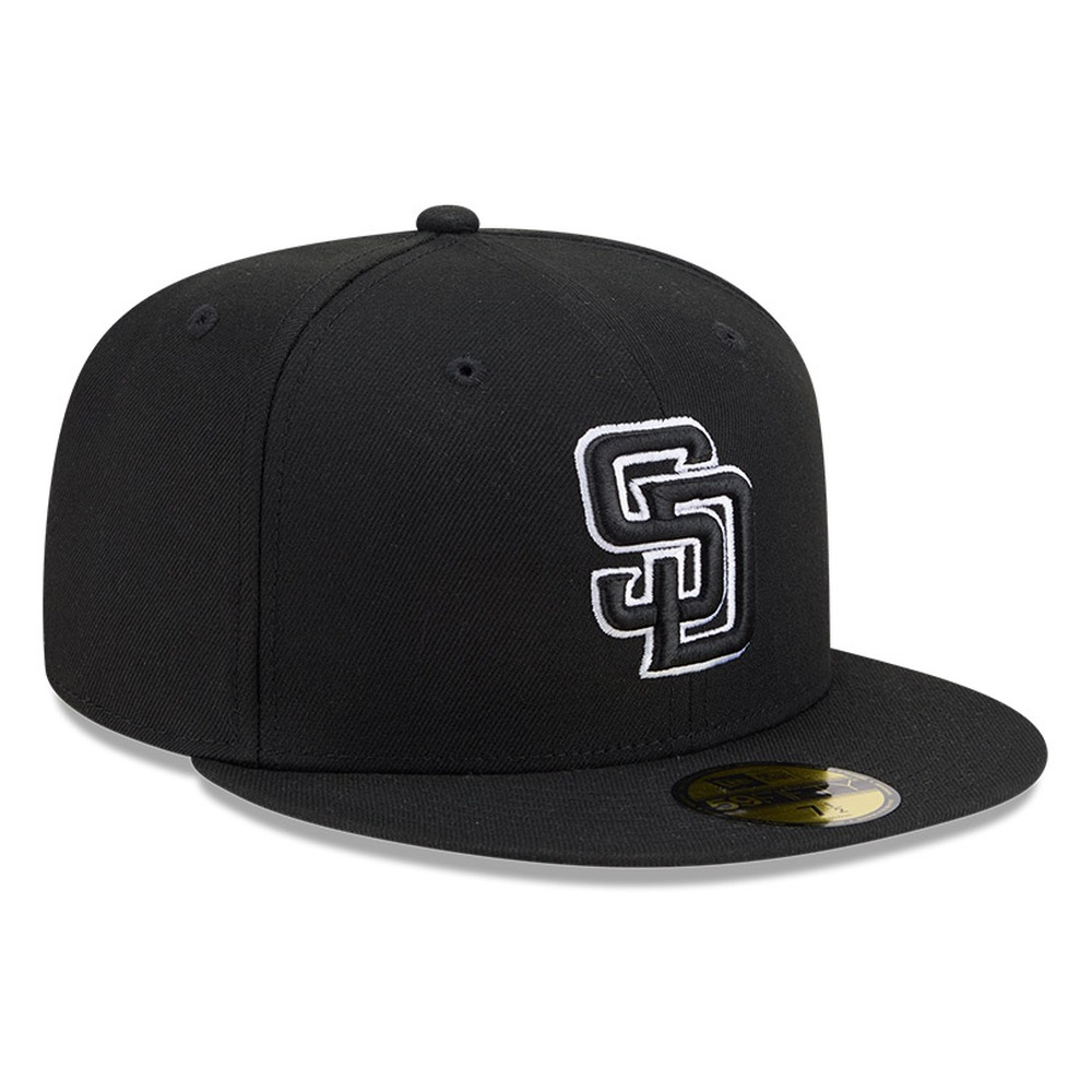 San Diego Padres Black White Outline Basic New Era 59FIFTY Fitted Hat