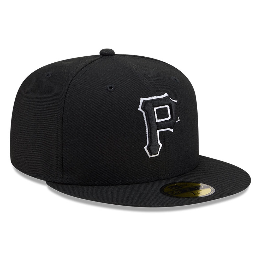 Pittsburgh Pirates Black White Outline Basic New Era 59FIFTY Fitted Hat
