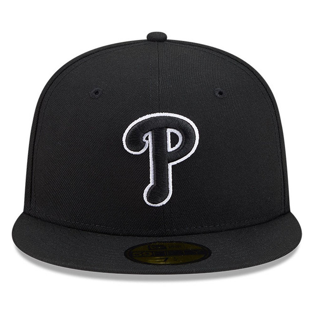 Philadelphia Phillies Black White Outline Basic New Era 59FIFTY Fitted Hat