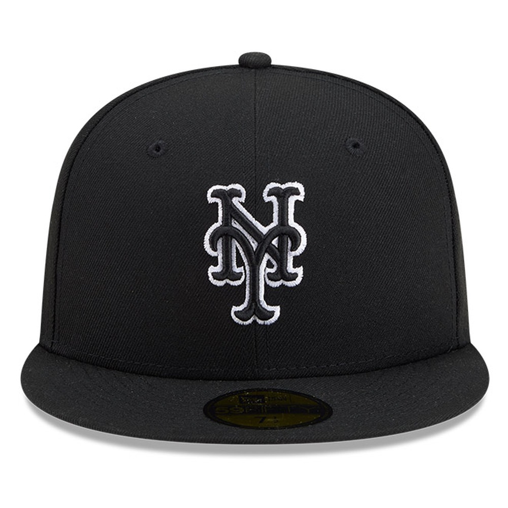 New York Mets Black White Outline Basic Era 59FIFTY Fitted Hat