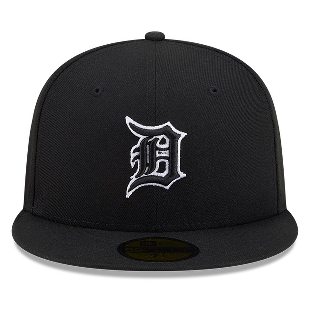 Detroit Tigers Black White Outline Basic New Era 59FIFTY Fitted Hat