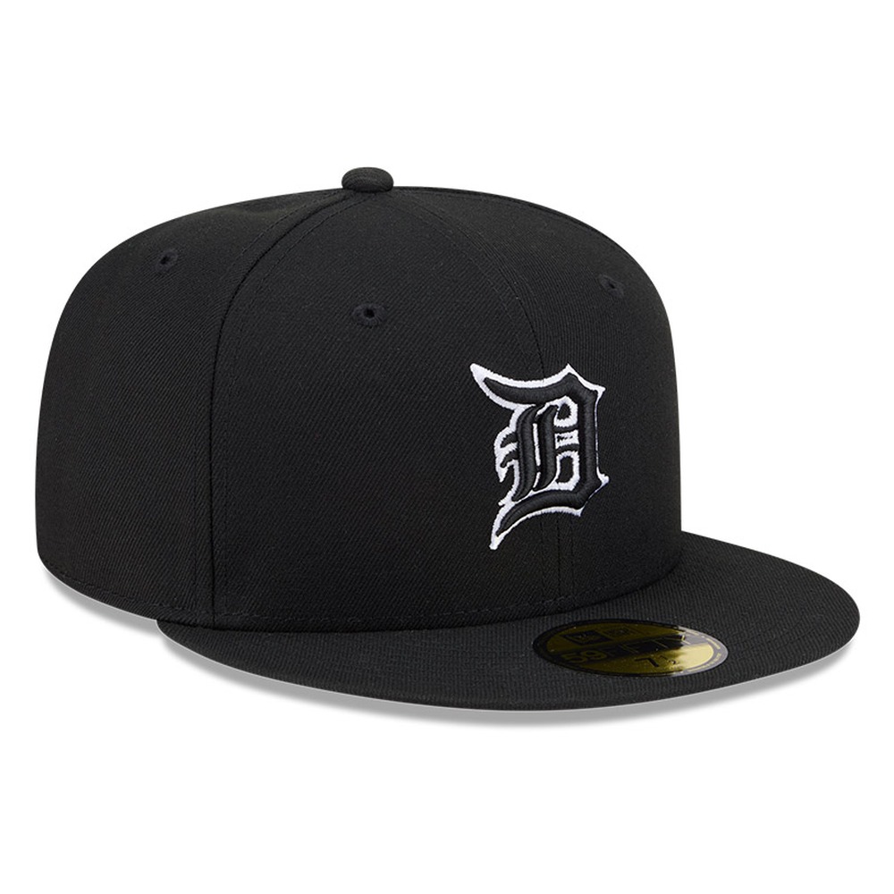 Detroit Tigers Black White Outline Basic New Era 59FIFTY Fitted Hat