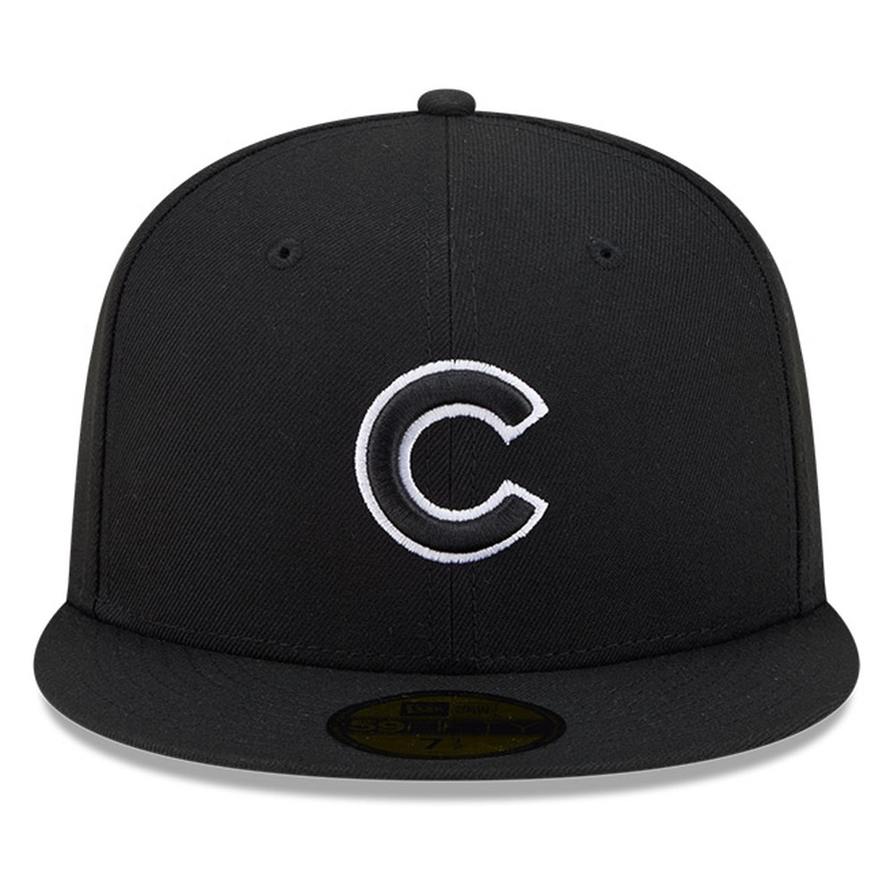 Chicago Cubs Black White Outline Basic New Era 59FIFTY Fitted Hat