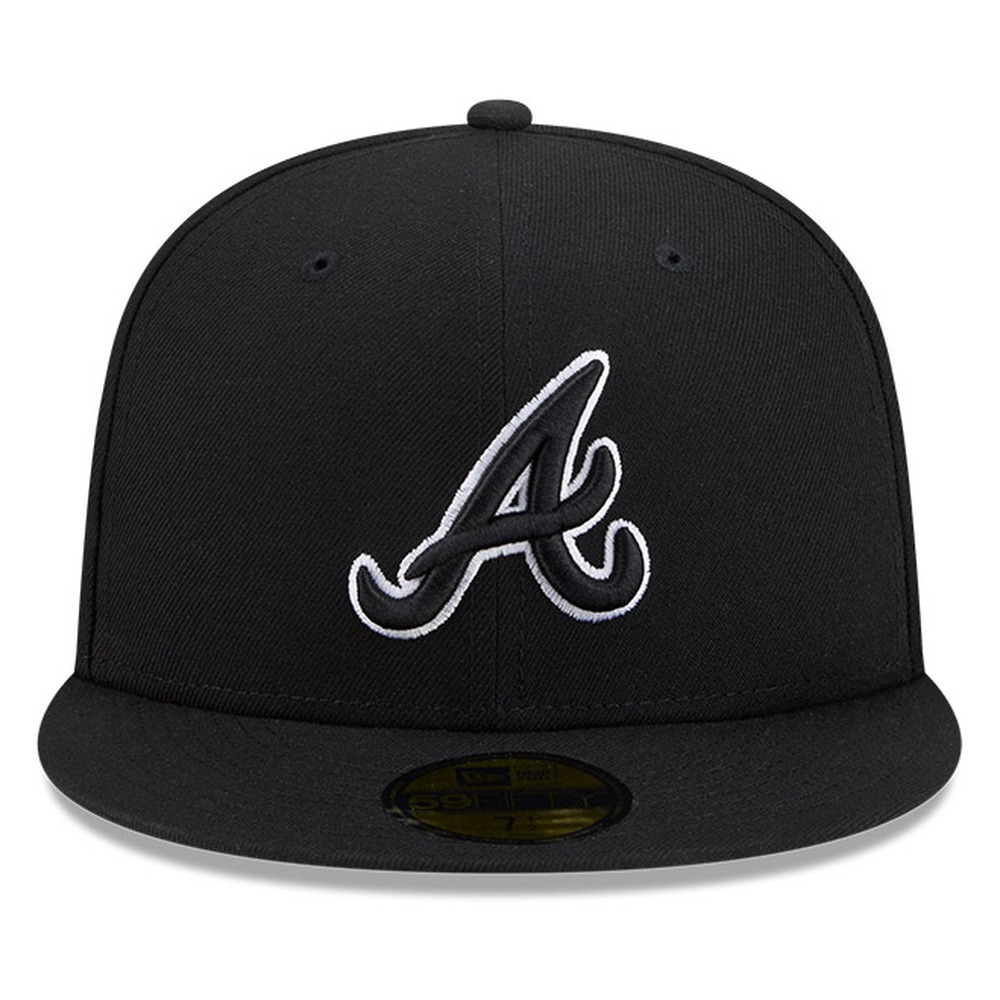 Atlanta Braves Black White Outline Basic New Era 59FIFTY Fitted Hat