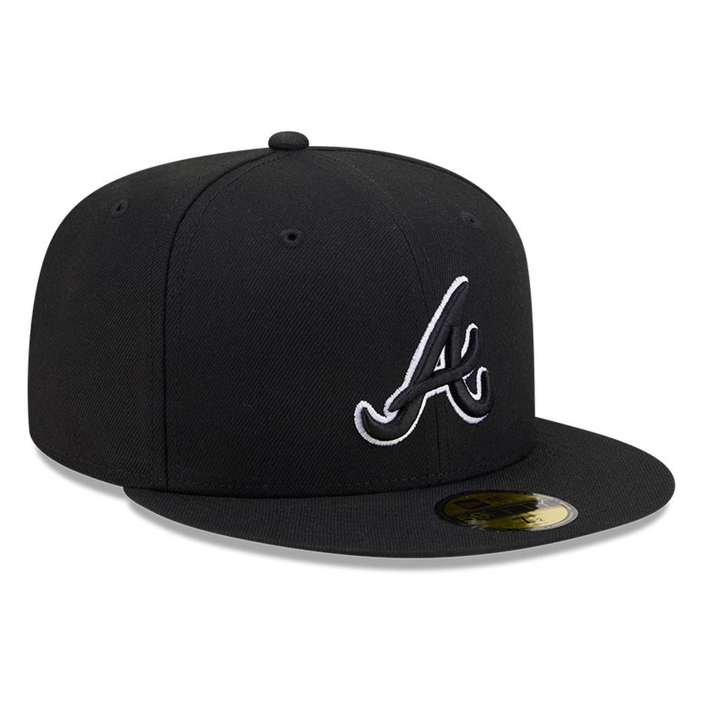 Atlanta Braves Black White Outline Basic New Era 59FIFTY Fitted Hat