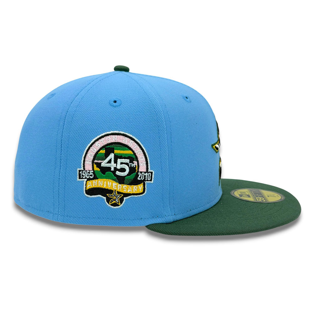 Houston Astros Blue and Green Two Tone Cow Print Logo 45th Anniversary Patch UV New Era 59FIFTY Fitted Hat
