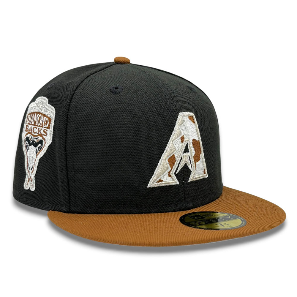 Arizona Diamondbacks Black Two Tone Cow Print Logo 1998 Inaugural Season Patch Grey UV New Era 59FIFTY Fitted Hat