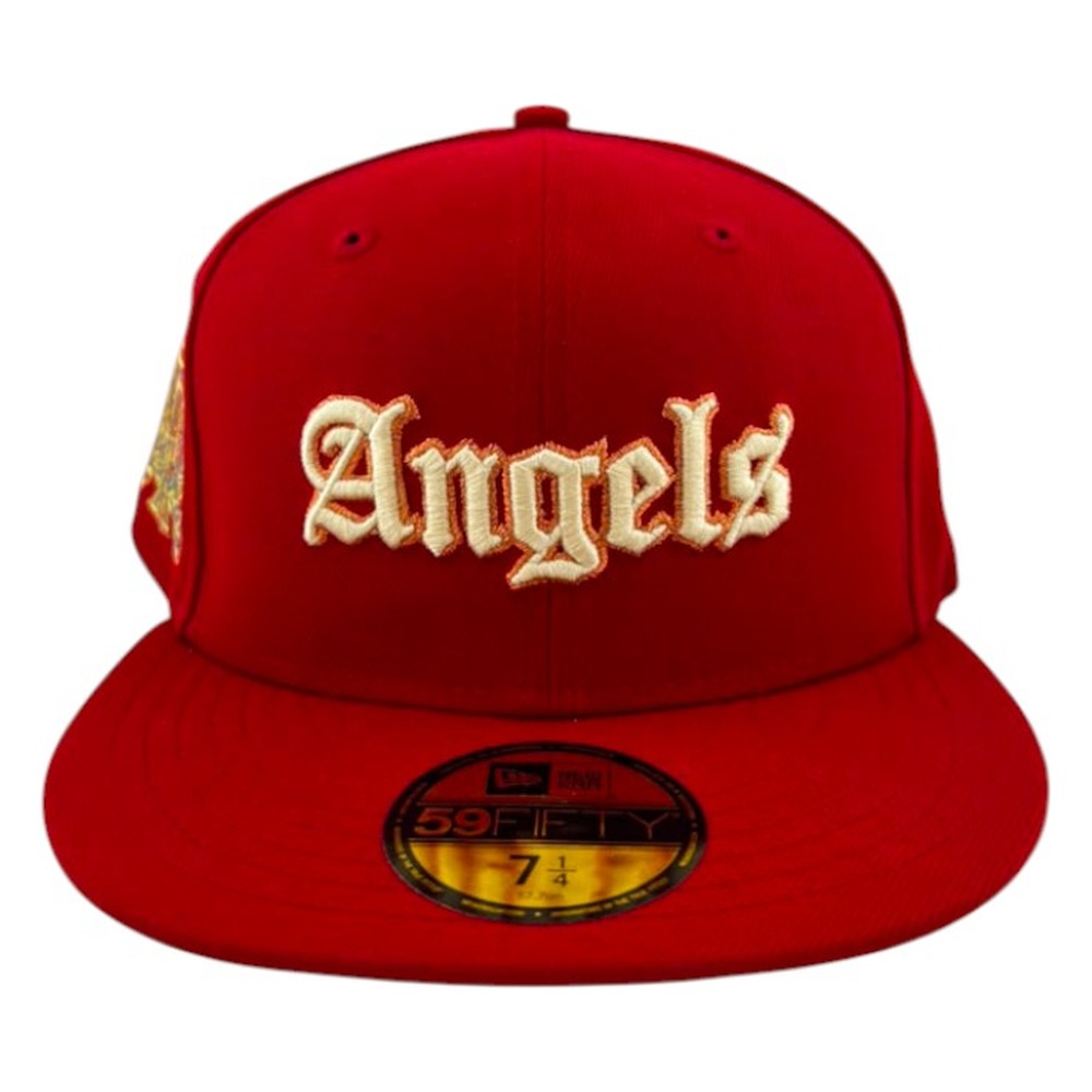 Los Angeles Angels Brick Red Old English 50th Anniversary Patch New Era 59FIFTY Fitted Hat