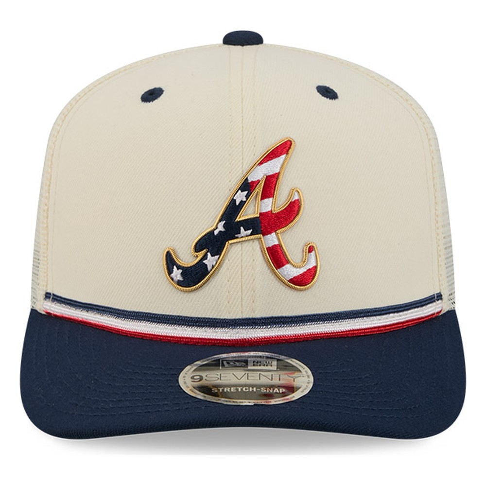Atlanta Braves 2026 Fourth of July USA 250 Patch New Era 9SEVENTY Trucker Adjustable Snapback Hat
