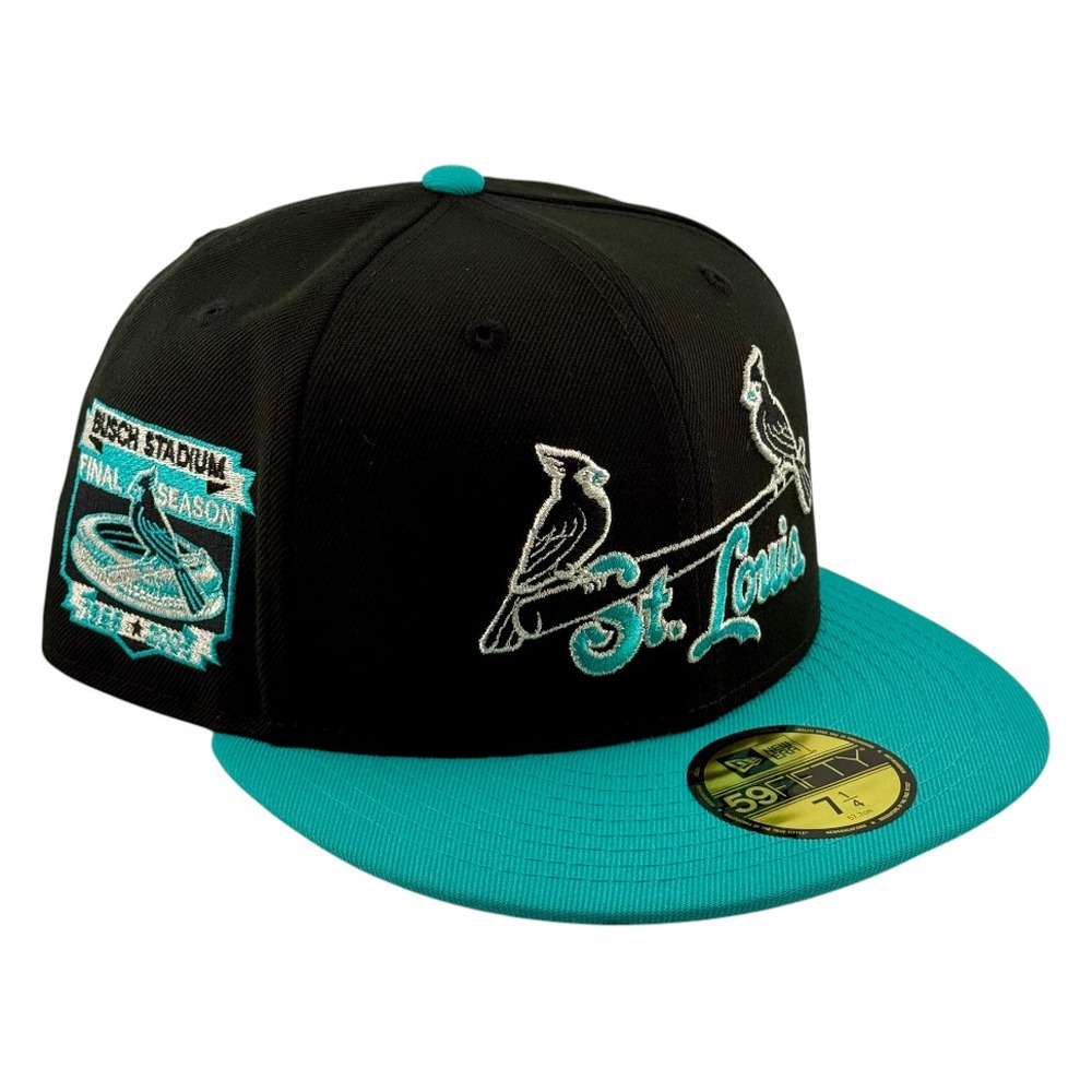 St. Louis Cardinals Black and Teal Busch Stadium Final Season Patch New Era 59FIFTY Fitted Hat