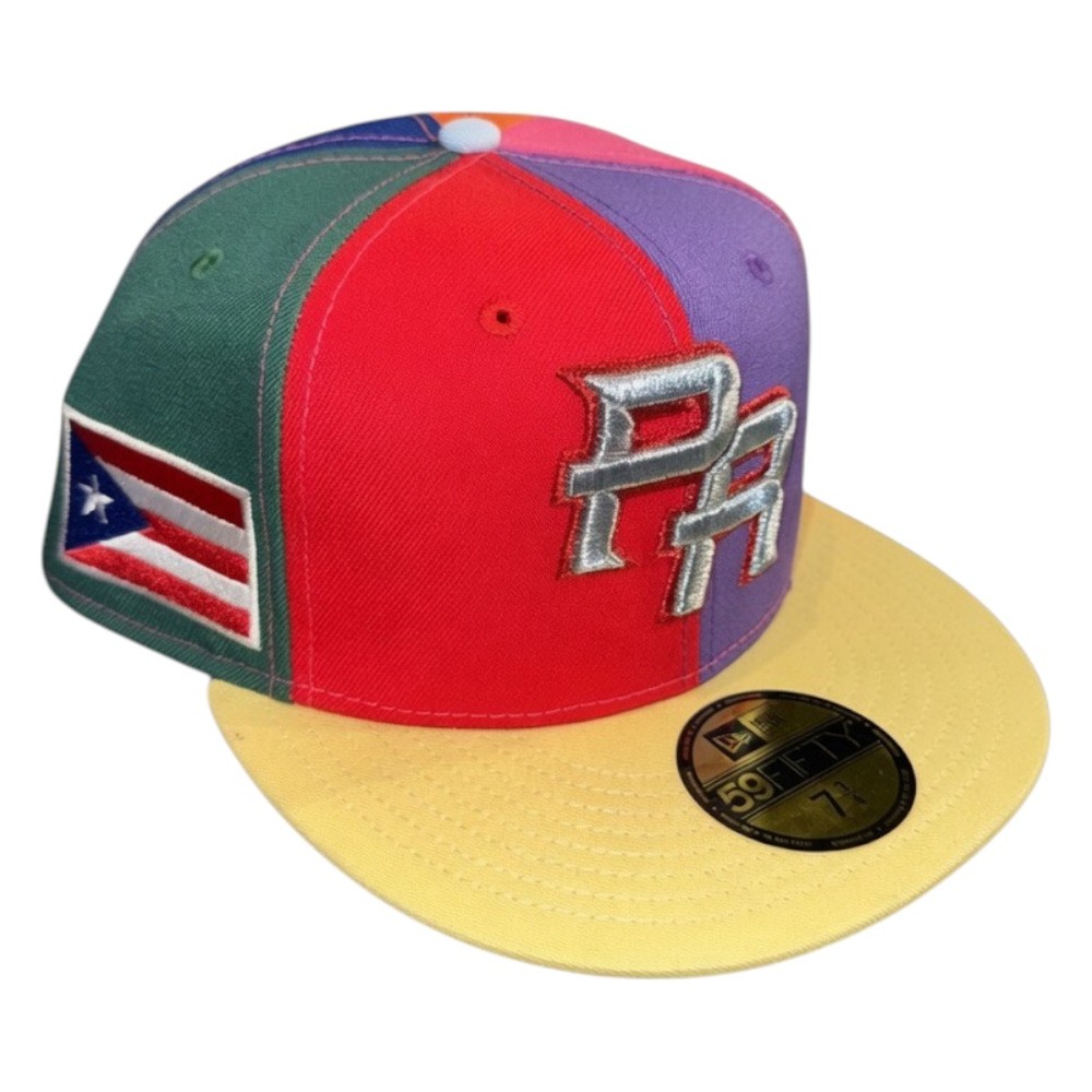 Puerto Rico Pinwheel Multi Color Flag Patch WBC New Era 59FIFTY Fitted Hat