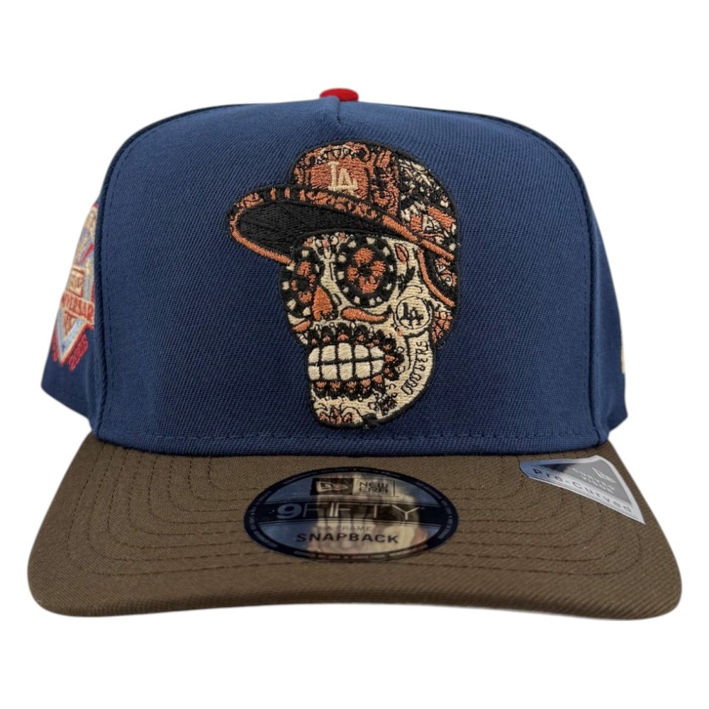 Los Angeles Dodgers Ocean Blue and Brown Skull 50th Anniversary Patch New Era 9FIFTY A-Frame Snapback Hat