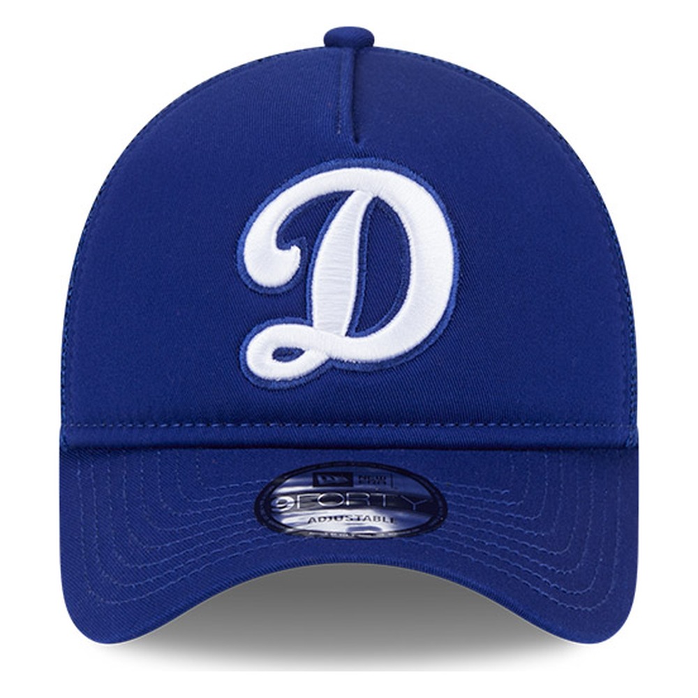 Los Angeles Dodgers Royal Blue Cursive D New Era 9FORTY A-Frame Trucker Adjustable Hat
