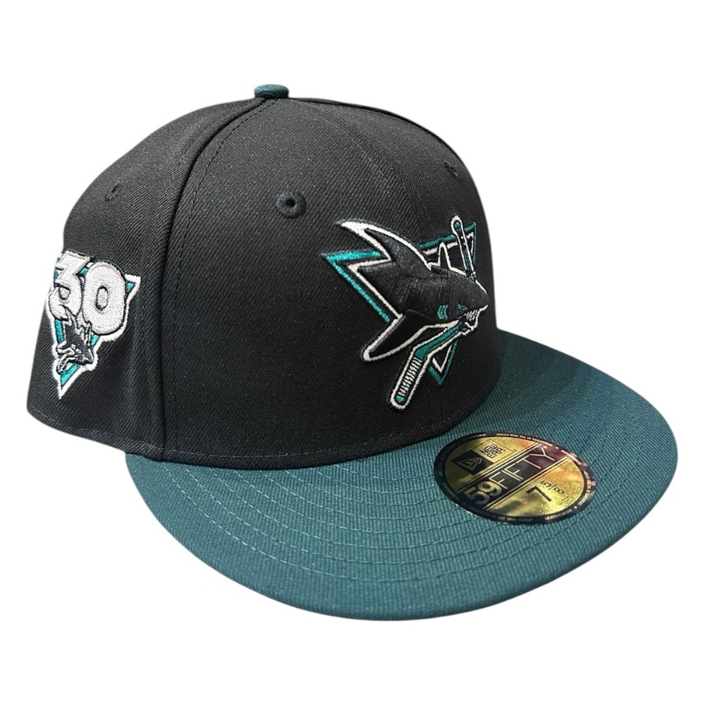 San Jose Sharks Black and Green 30th Anniversary Patch Grey UV New Era 59FIFTY Fitted Hat