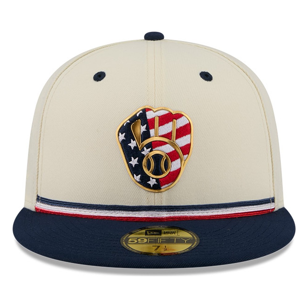 Milwaukee Brewers 2026 Fourth of July USA 250 Patch New Era 59FIFTY Fitted Hat