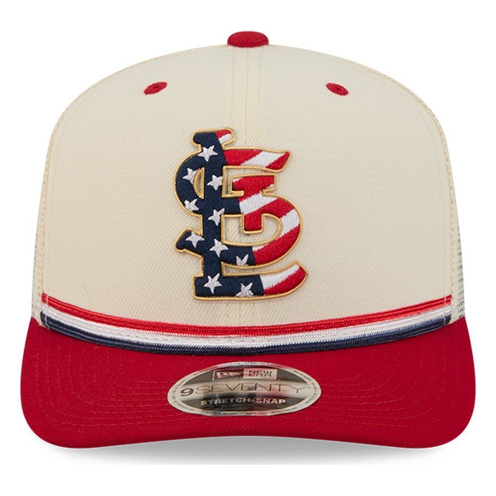 St. Louis Cardinals 2026 Fourth of July USA 250 Patch New Era 9SEVENTY Trucker Adjustable Snapback Hat