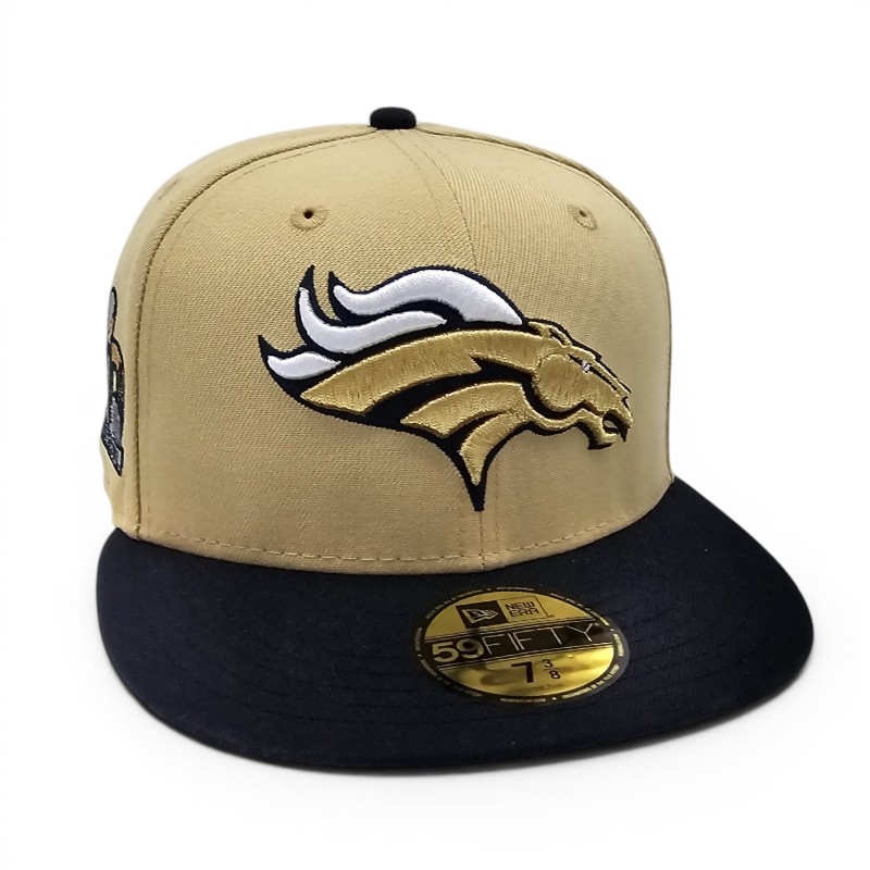 Denver Broncos Vegas Gold Navy 2T Leon the Lab Super Bowl 50 Patch Grey UV New Era 59FIFTY Fitted Hat