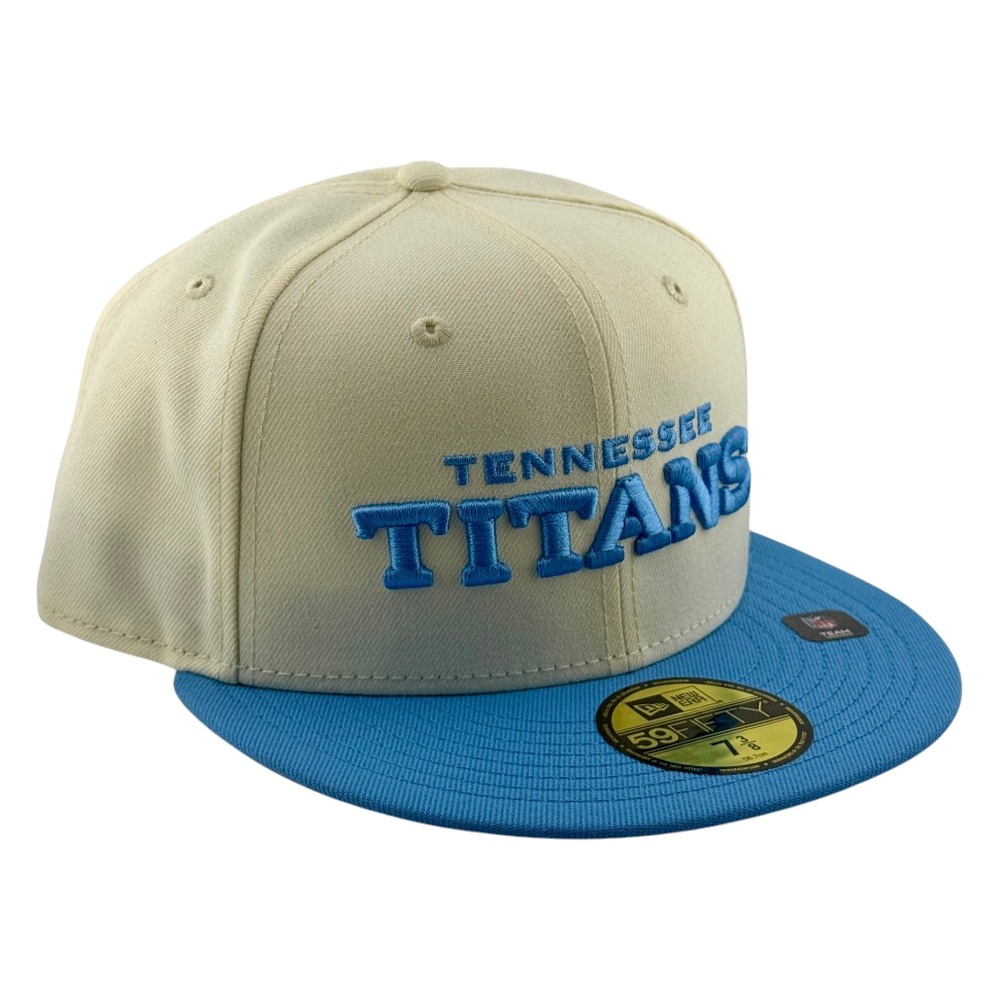 Tennessee Titans Chrome and Light Blue Wordmark Logo NFL New Era 59FIFTY Fitted Hat