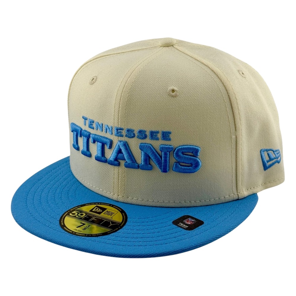 Tennessee Titans Chrome and Light Blue Wordmark Logo NFL New Era 59FIFTY Fitted Hat
