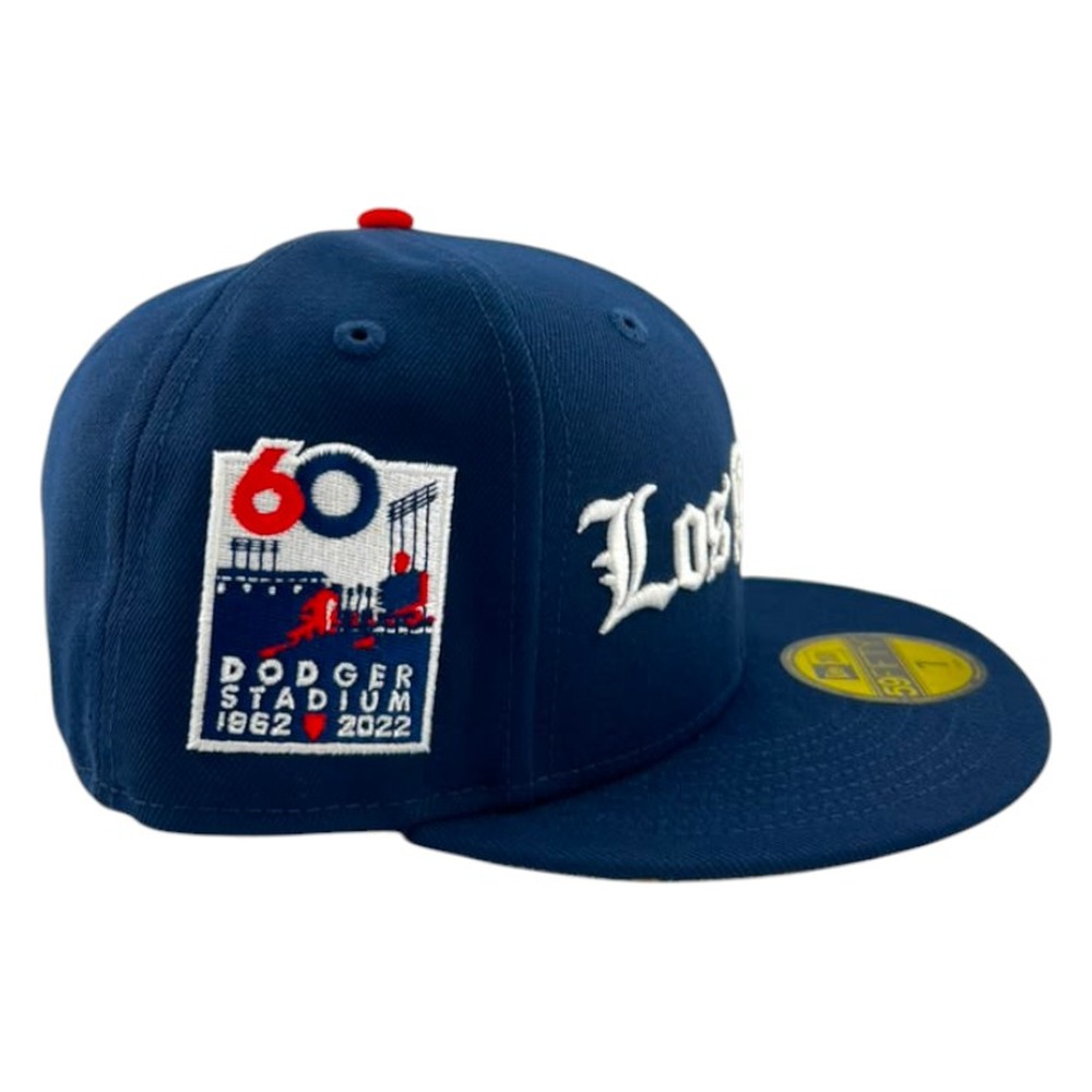 Los Angeles Dodgers Oceanside Blue Old English 60th Anniversary Patch Camo UV New Era 59FIFTY Fitted Hat
