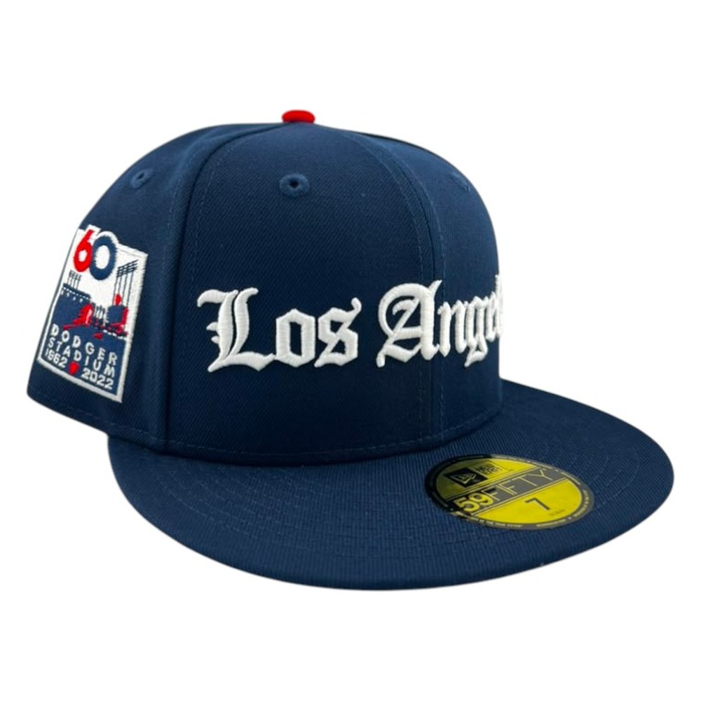 Los Angeles Dodgers Oceanside Blue Old English 60th Anniversary Patch Camo UV New Era 59FIFTY Fitted Hat