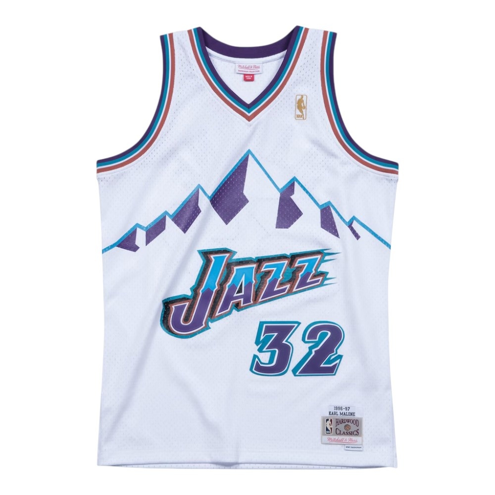 Utah Jazz Karl Malone White 1996-97 Hardwood Classics Mitchell & Ness Swingman Jersey