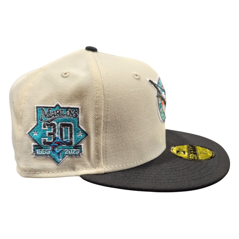 Florida Marlins Chrome and Black Metallic 30th Anniversary Patch New Era 59FIFTY Fitted Hat