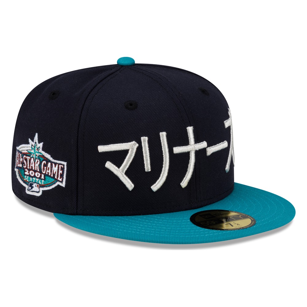 Seattle Mariners Navy and Teal Kanji 2001 All-Star Game Patch New Era 59FIFTY Fitted Hat